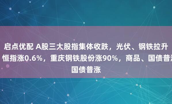 启点优配 A股三大股指集体收跌，光伏、钢铁拉升，恒指涨0.6%，重庆钢铁股份涨90%，商品、国债普涨